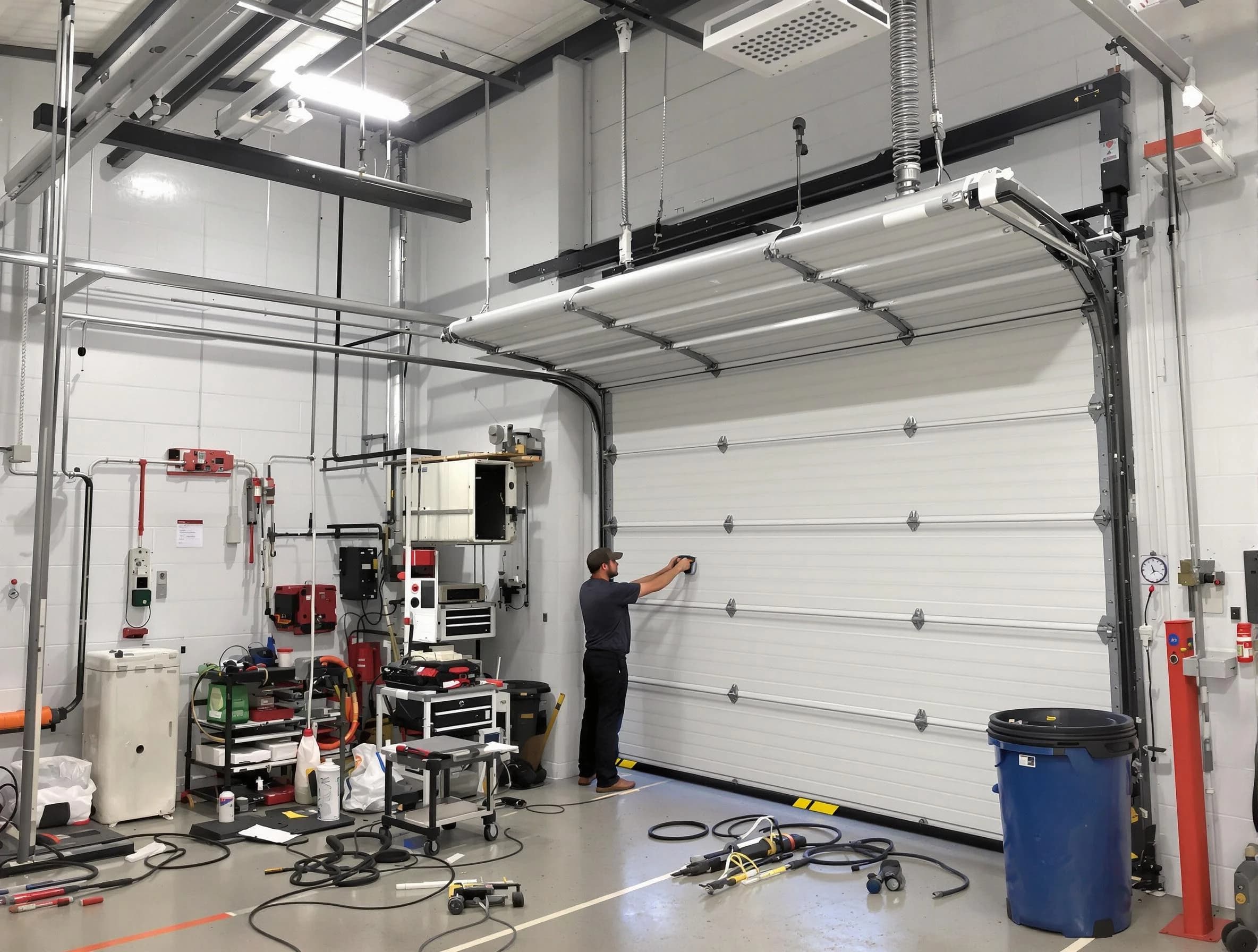 Perth Amboy Garage Door Repair certified technician performing commercial door repair at a Perth Amboy business facility