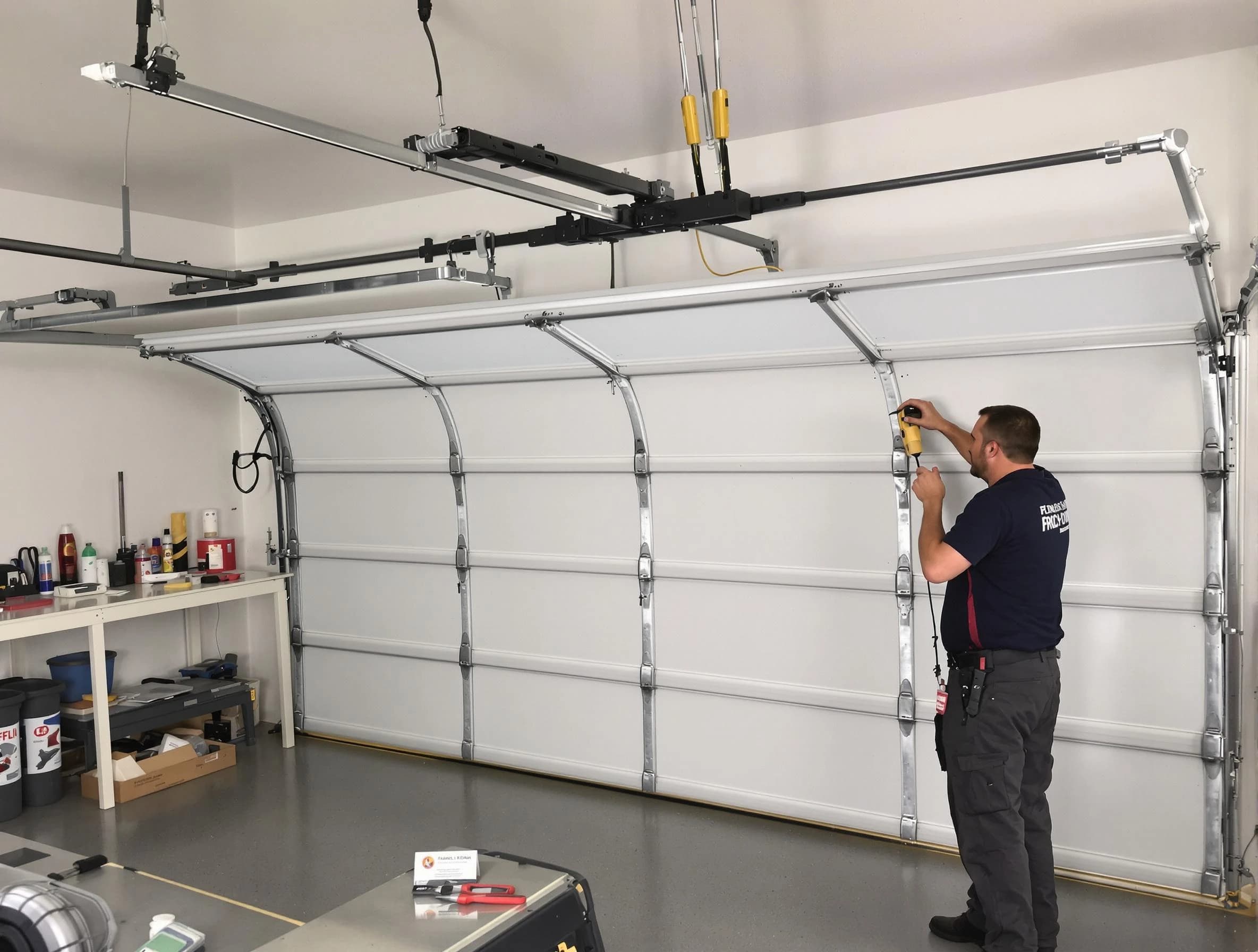 Perth Amboy Garage Door Repair certified technician performing overhead door system repair in Perth Amboy
