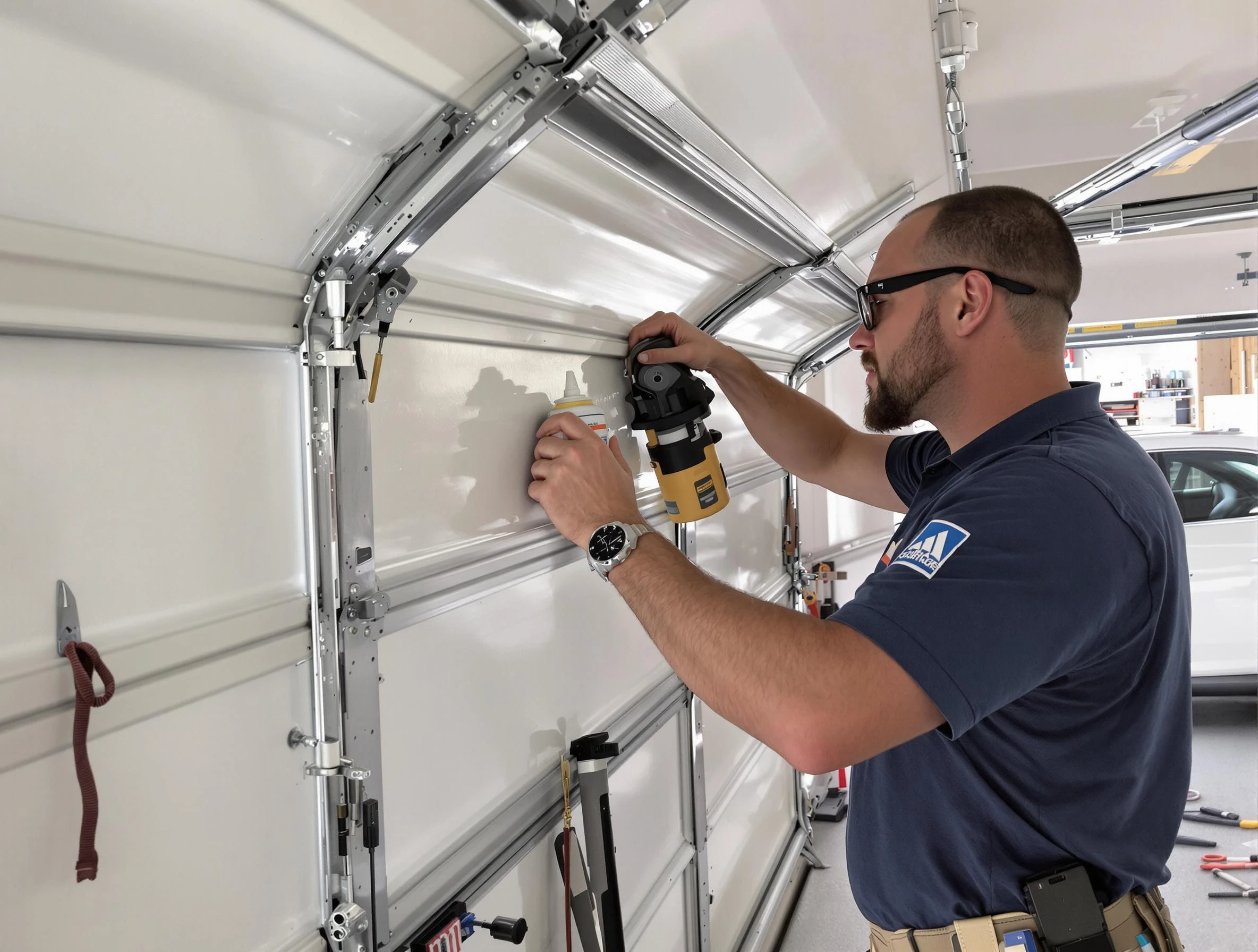 Perth Amboy Garage Door Repair technician quieting a noisy garage door in Perth Amboy