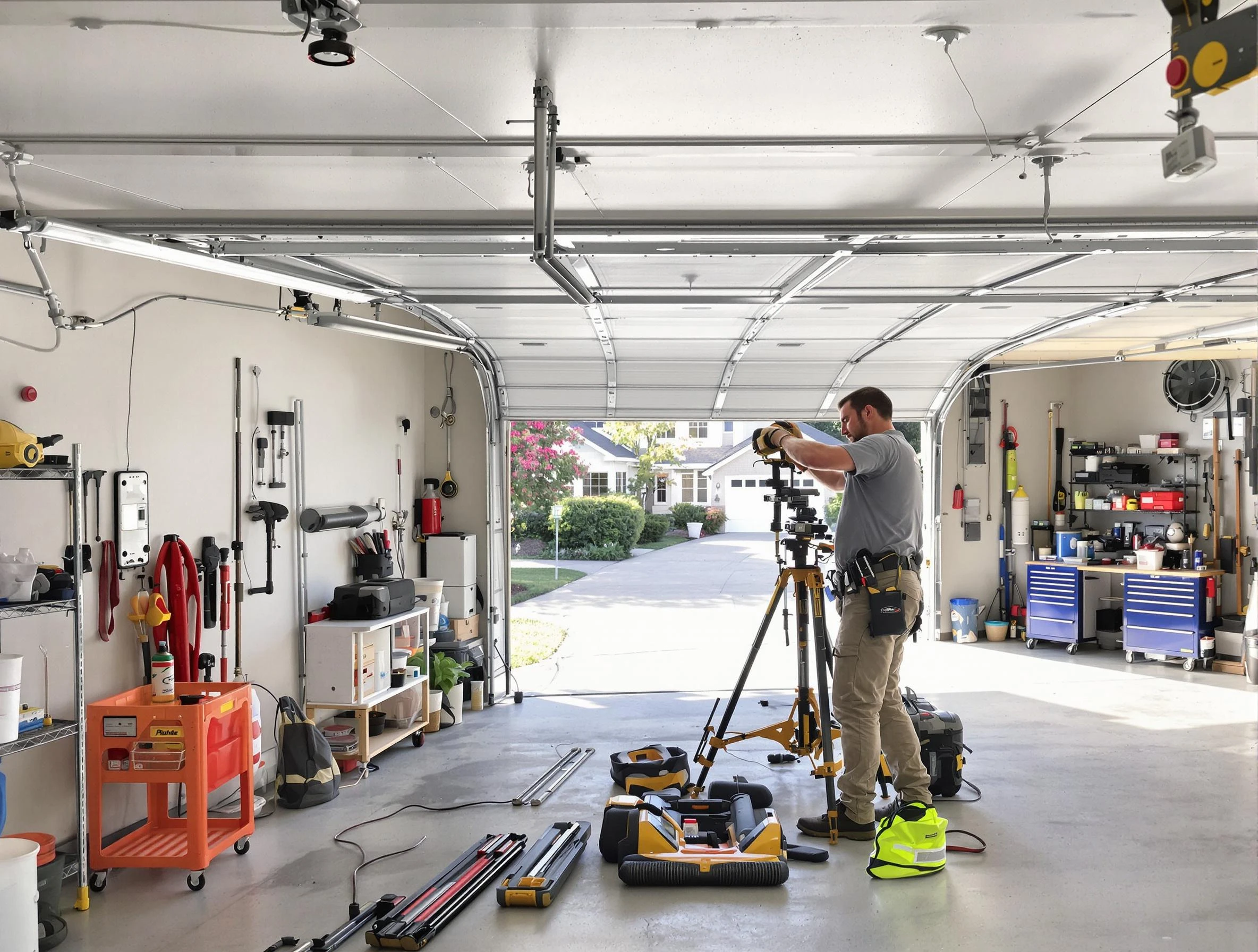 Perth Amboy Garage Door Repair specialist performing laser-guided track alignment in Perth Amboy